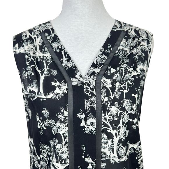 Diane von Furstenberg Black & White Floral Print Silk Blend Sleeveless Blouse - Picture 4 of 11